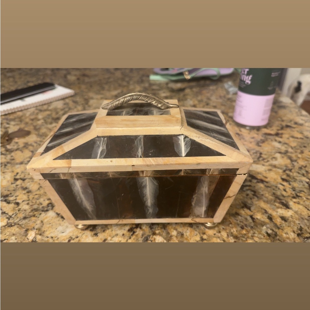 Black Marble Effect Decorative Jewelry Box with Gold Trim